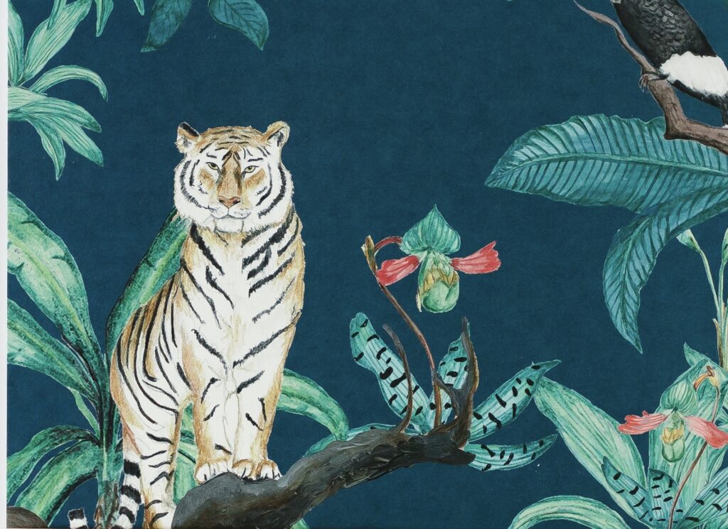Tropical stationary with a tiger representing the paper tigers we are worried about when we feel like a fraud.