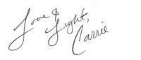Authors signature, Love & Light, Carrie