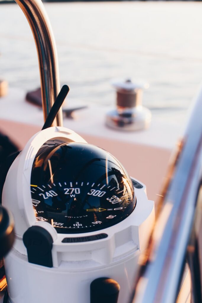 A sailboat compass giving you your heading while reading the wind